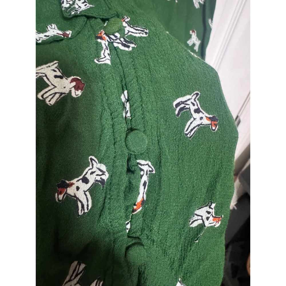Maeve Anthropologie Green Dog Print Ruffle Collar Tie Front Blouse Medium - Picture 3 of 6
